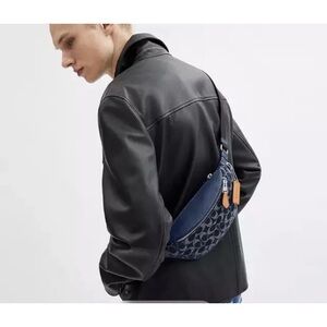 COACH Warren Mini Belt Bag Signature Blue Denim NWT